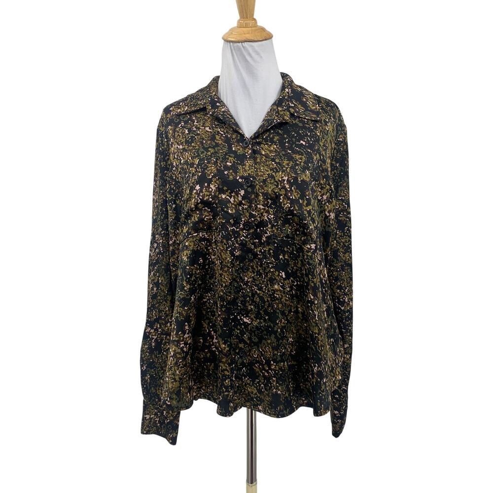 Evereve Shirt Womens L Large Multi All Over Print Button Up Long Sleeve Pocket